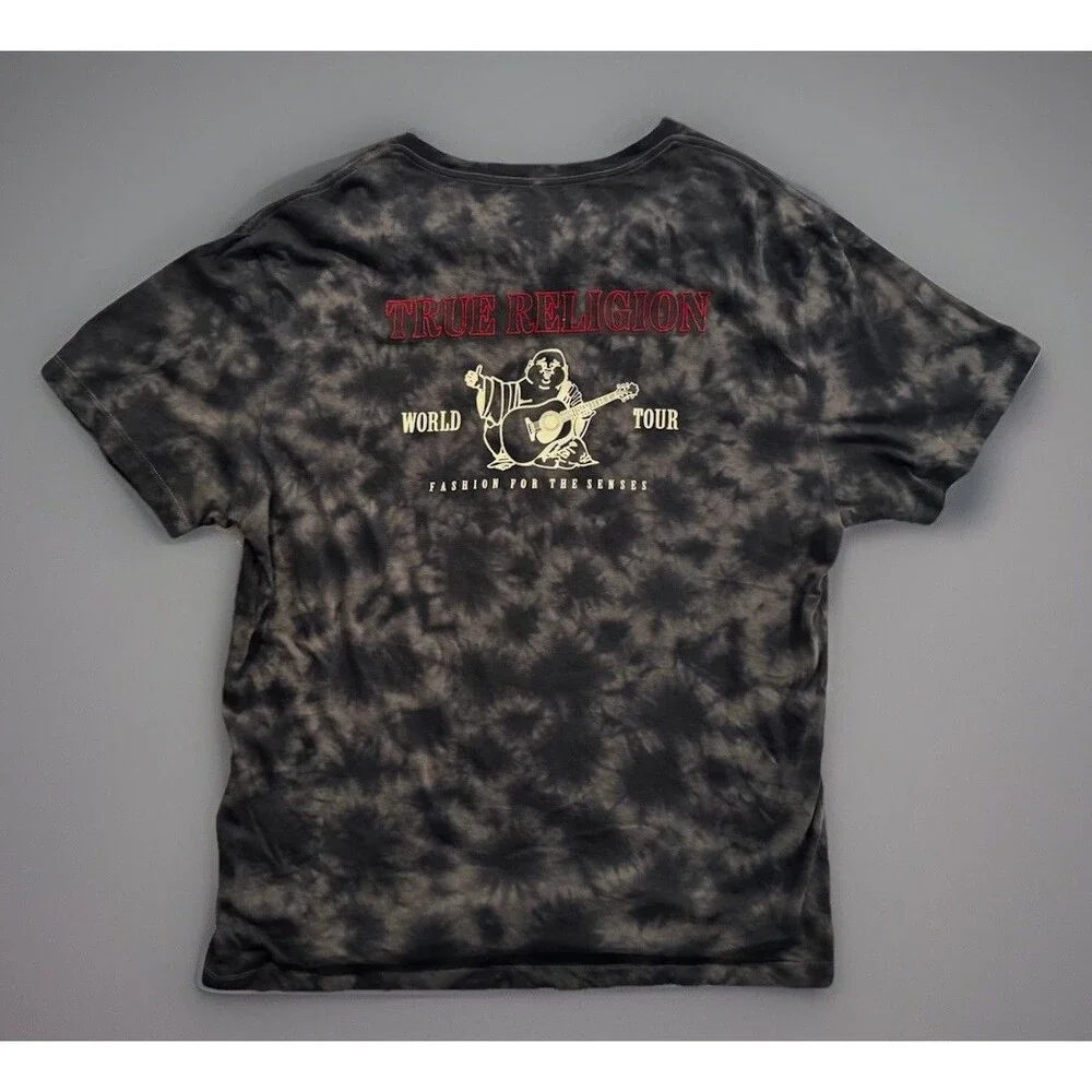 True Religion Mens Tie Dye T Shirt Size XXXL 3XL Black World Tour Graphic Tee